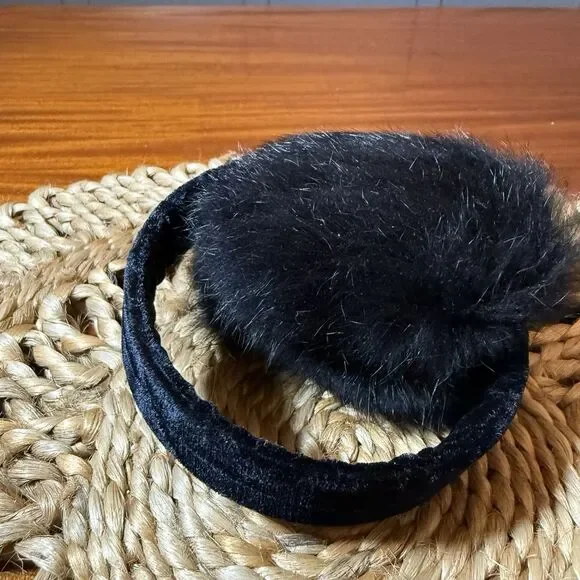 Vintage‎ Fur Earmuffs Geuine Rabbit Black on Velvet Headband EUC Hats